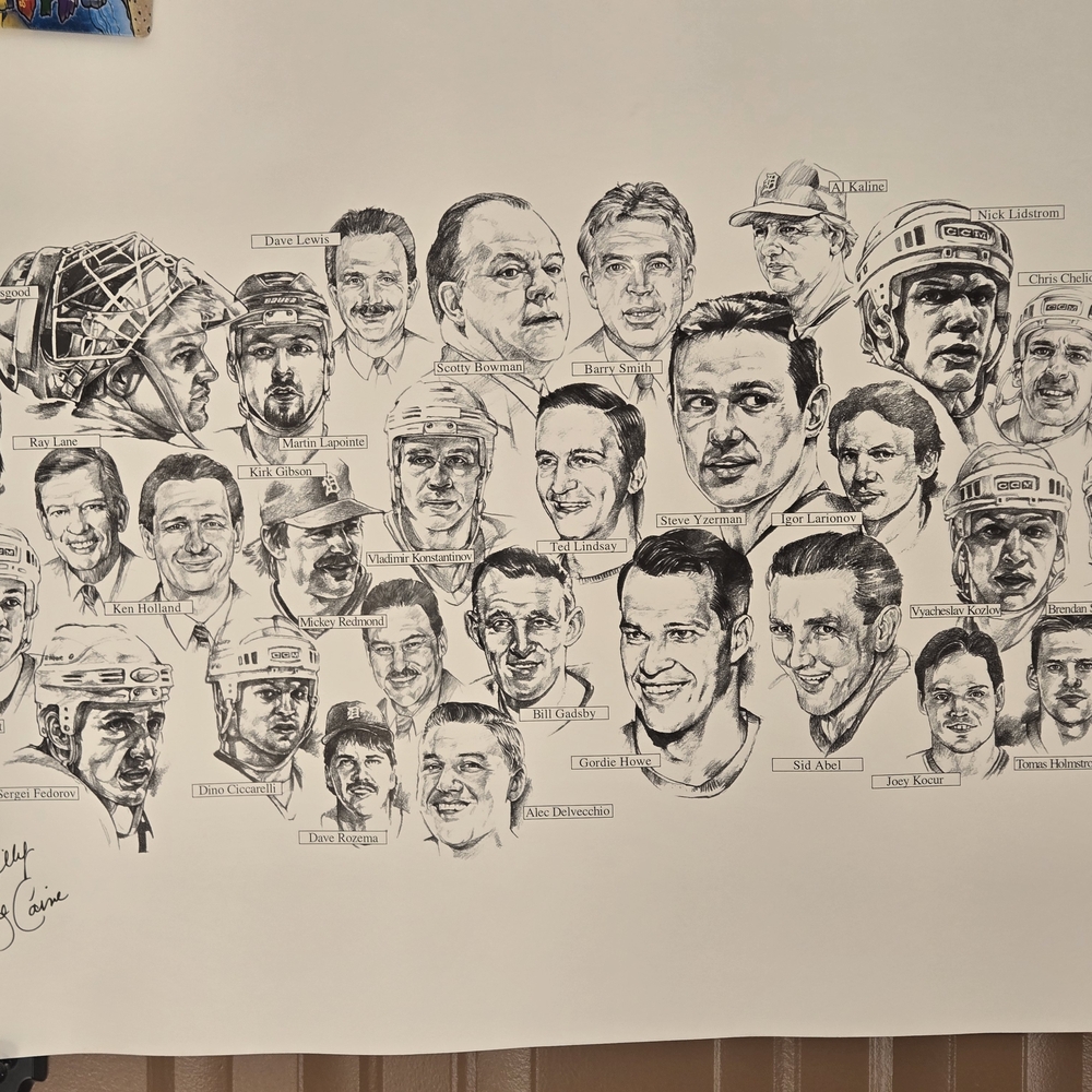 NWOT Vintage 1990'sDetroit Red Wings & Detroit Tigers 38×25 Black & White Poster